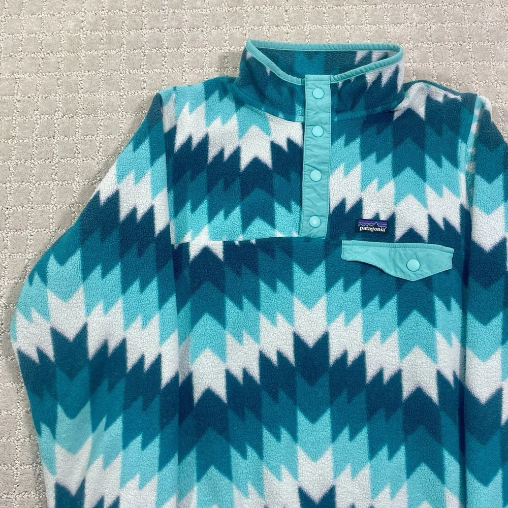 Patagonia Synchilla Snap T Youth XL Blue Geometric Aztec‎ Fleece Jacket